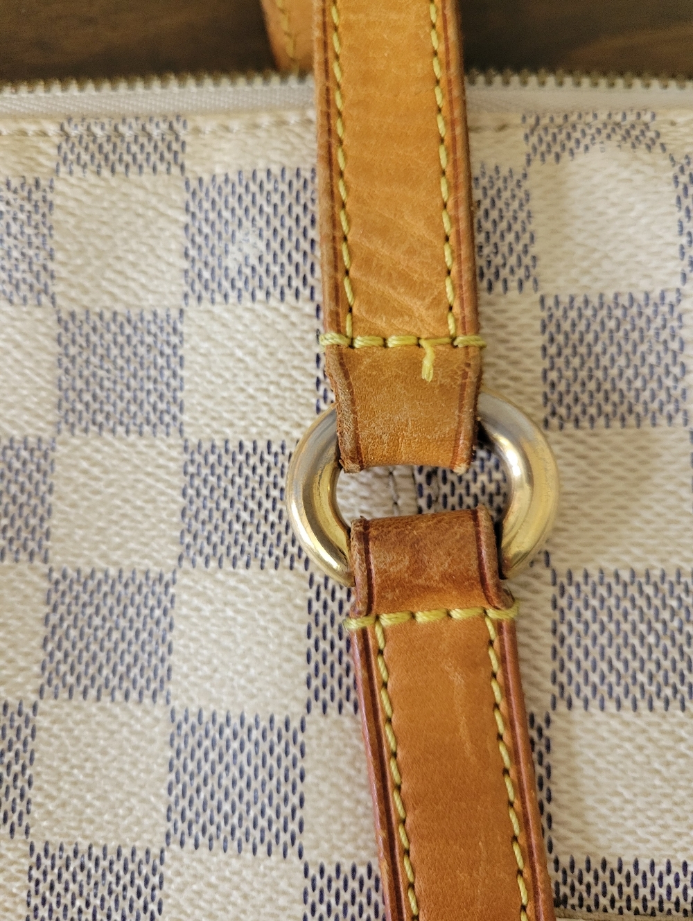 Louis Vuitton Gray & White Checkered Canvas Tote with Tan Leather Trim - Picture 15 of 15